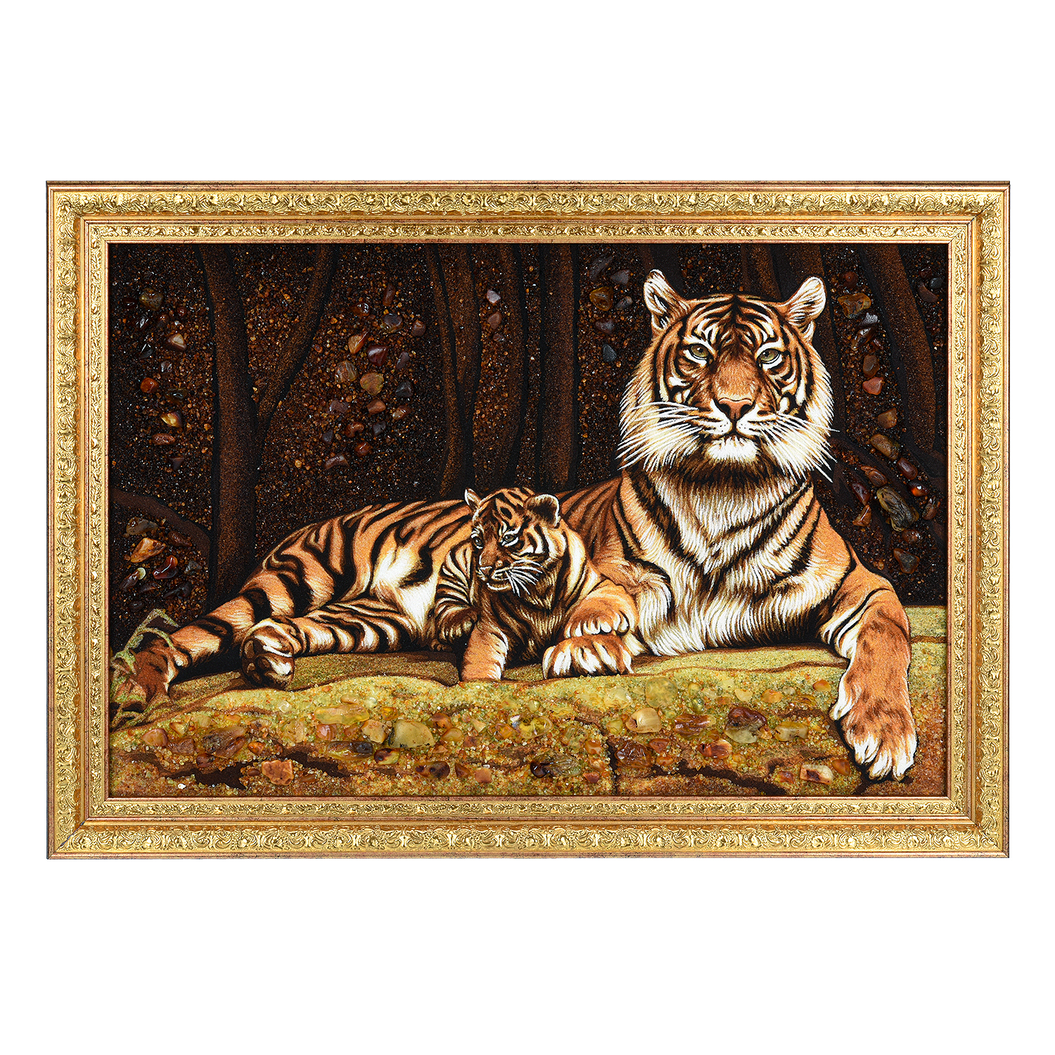 

Картина янтарная Тигрица с тигренком 60х40 см