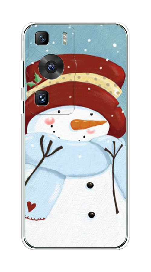 

Чехол на Huawei P60/P60 Pro "Застенчивый снеговик", Голубой;белый;красный, 6121050-5