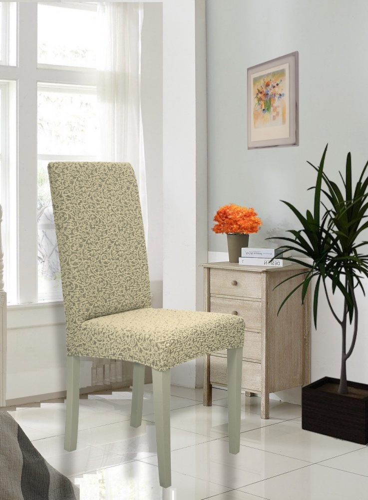 фото Чехол на стул без оборки venera "жаккард", цвет светло-бежевый, 1 предмет