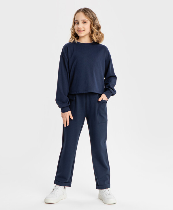 

Брюки свободного кроя с накладными карманами синие Button Blue (122), Синий, 224BBGS56011000