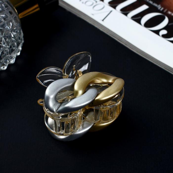 

Заколка-краб женская 6914676-6p серая, Золотистый;серебристый, 6914676-6p