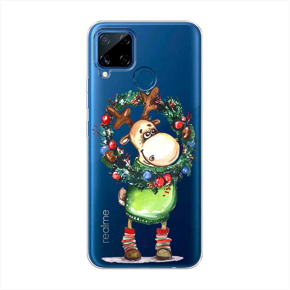 

Чехол на Oppo Realme C15 "Олень с новогодним венком", 255050-4