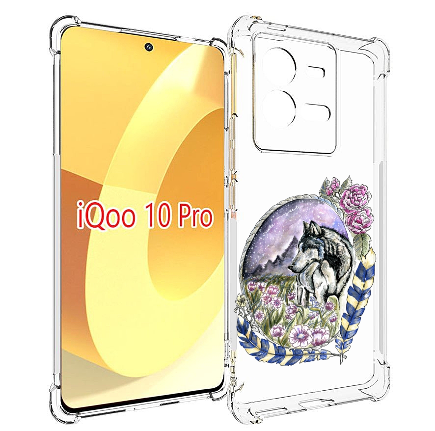 

Чехол MyPads нарисованный волк в цветах с перьями для Vivo iQOO 10 Pro, Прозрачный, Tocco