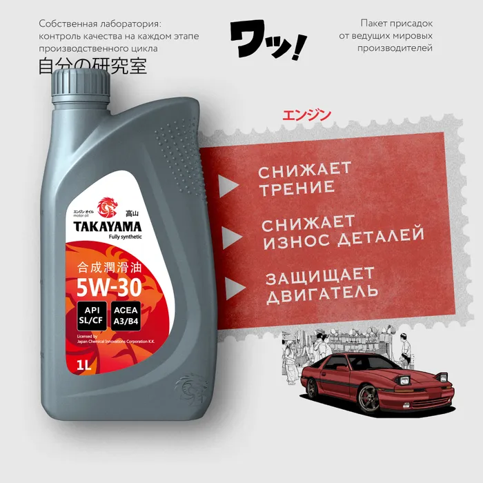 

Масло моторное Takayama 5W-30, A3/B4, SL/CF, синтетическое 1 л, Takayama синт