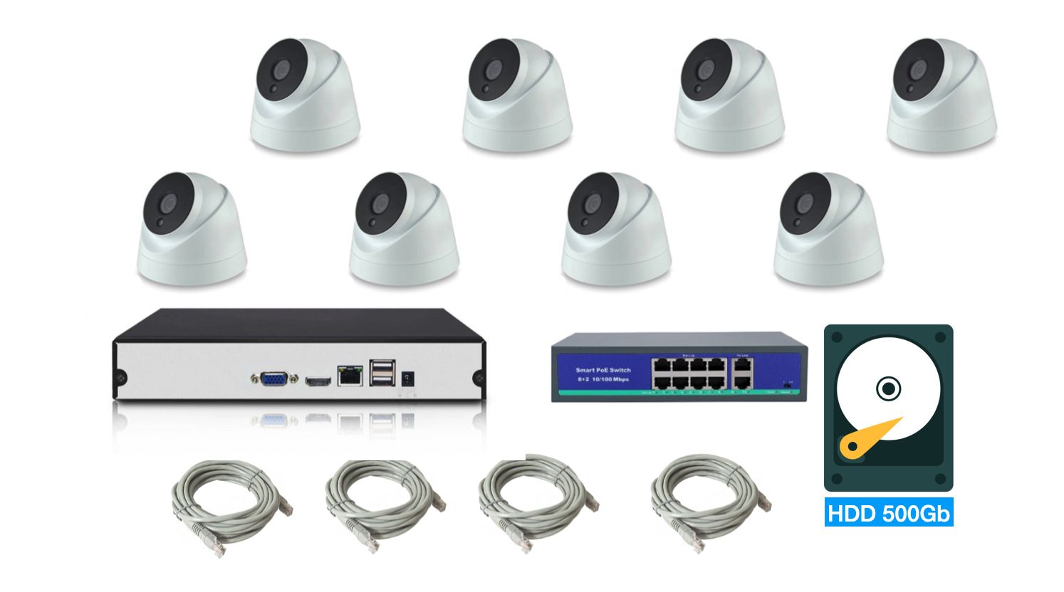 

Полный IP POE комплект видеонаблюдения на 8 камер (KIT8IPPOEIP10PD3MP), KIT8IPPOEIP10PD3MP_HDD500GB_10M