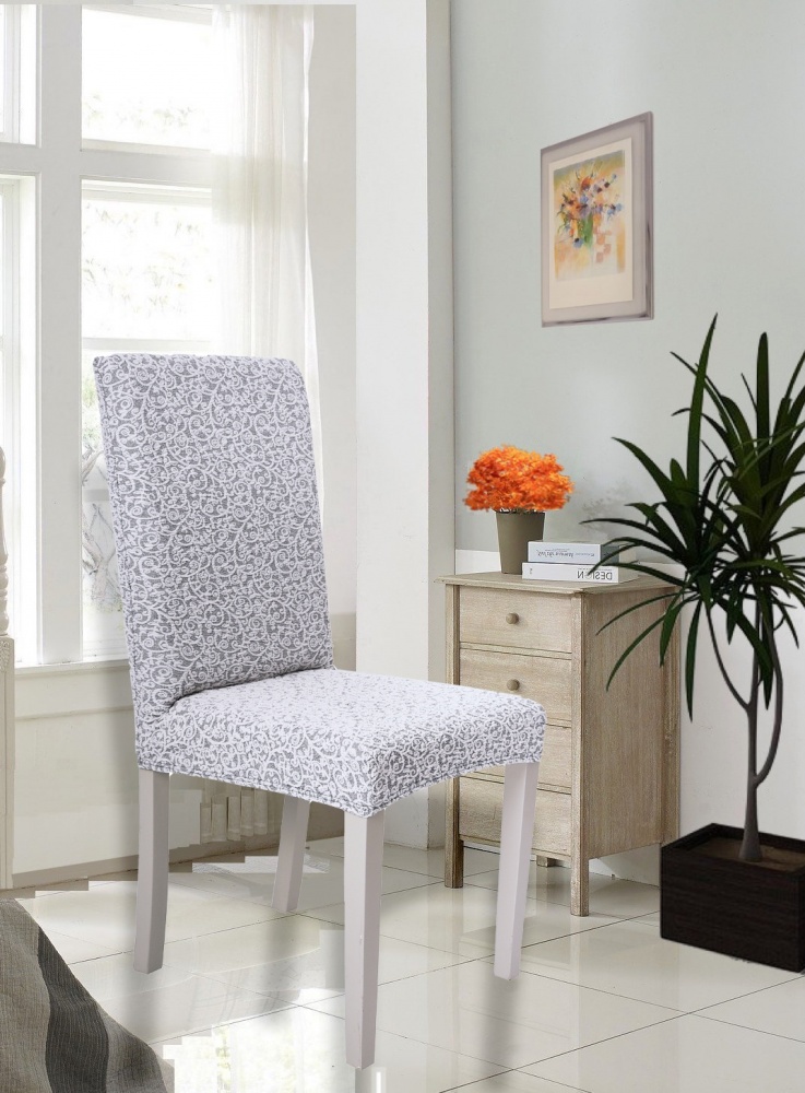 фото Чехол на стул без оборки venera "жаккард", цвет светло-серый, 1 предмет