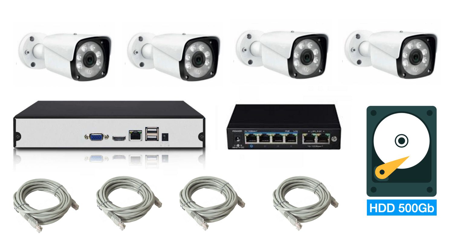 

Полный IP POE комплект видеонаблюдения на 4 камеры, KIT4IPPOEIP10PD3_HDD500_06794