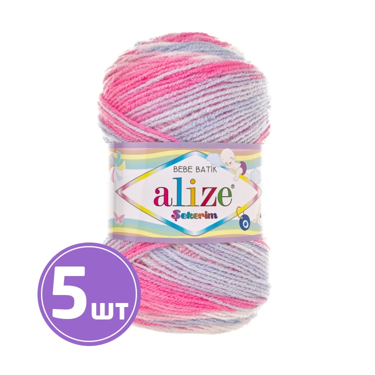 

Пряжа ALIZE Sekerim bebe batik 7253, розовый-белый-голубой, 5 шт. по 100 г, Разноцветный