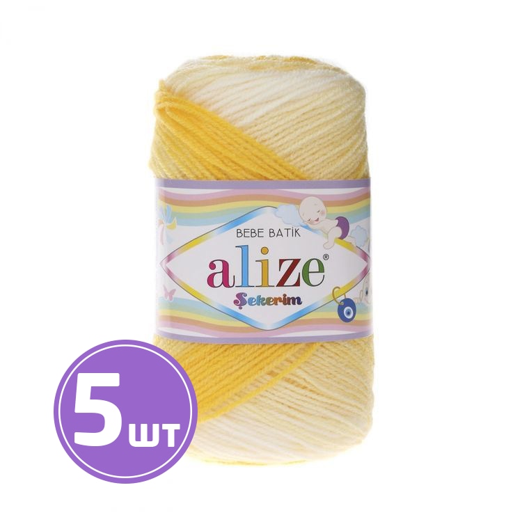 

Пряжа ALIZE Sekerim bebe batik 6318, бело-желтый, 5 шт. по 100 г