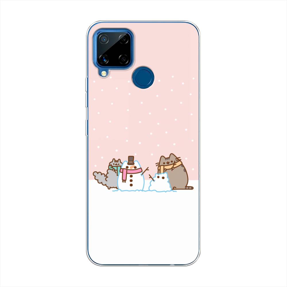 

Чехол на Oppo Realme C15 "Котики в снегу", Розовый;белый;серый, 255050-5
