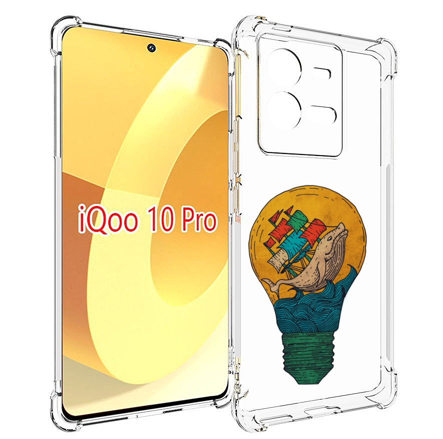 

Чехол MyPads кит в лампочке с парусами для Vivo iQOO 10 Pro, Прозрачный, Tocco