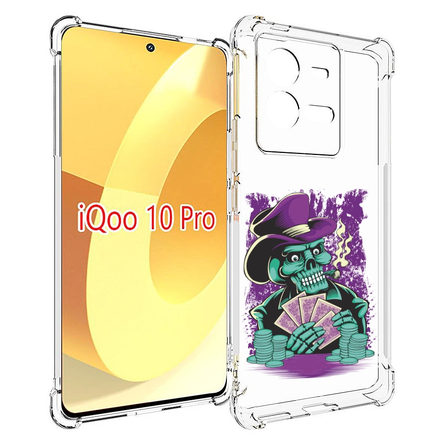 

Чехол MyPads зеленый череп с картами для Vivo iQOO 10 Pro, Прозрачный, Tocco