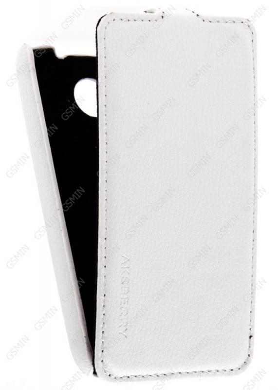 фото Кожаный чехол для lenovo a376 aksberry protective flip case (белый)