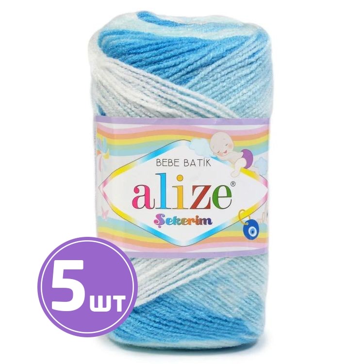 

Пряжа ALIZE Sekerim bebe batik 2130, бело-голубой, 5 шт. по 100 г