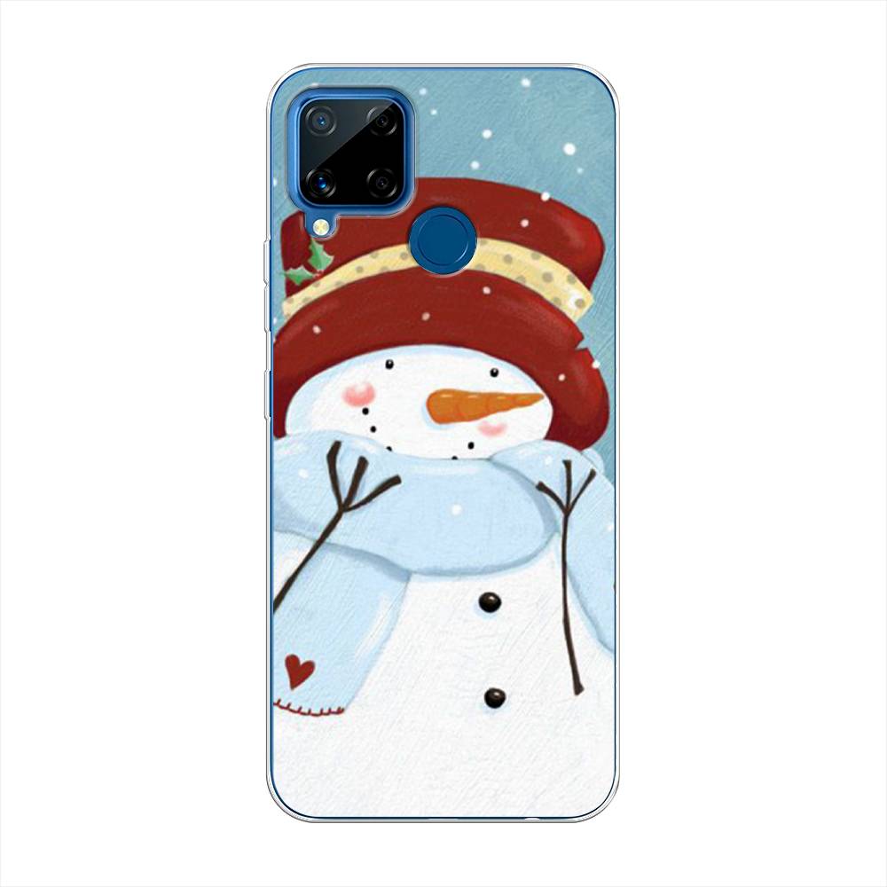 

Чехол на Oppo Realme C15 "Застенчивый снеговик", Голубой;белый;красный, 255050-5