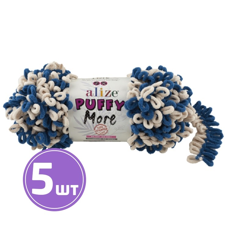 

Пряжа ALIZE Puffy More 6263, синий-белый, 5 шт. по 150 г, Разноцветный