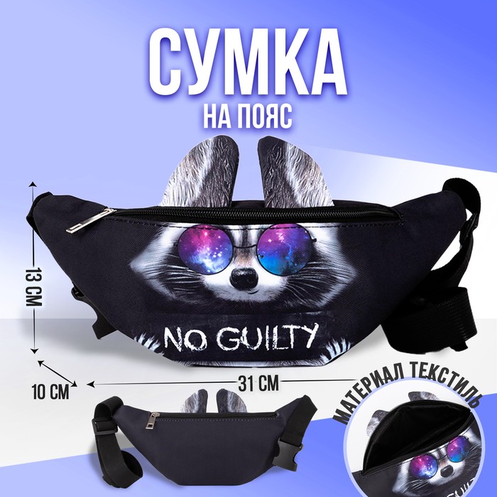 

Сумка детская поясная Енот на молнии, наружный карман, цвет черный