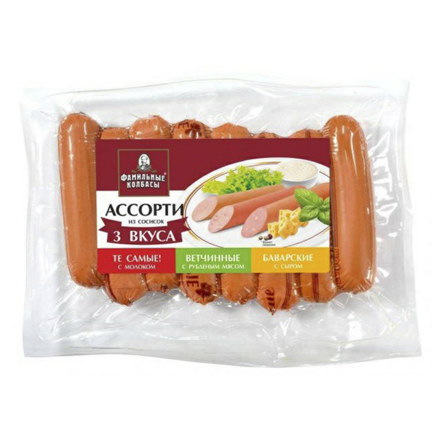 

Сосиски Фамильные Колбасы Ассорти 3 вкуса 400 г