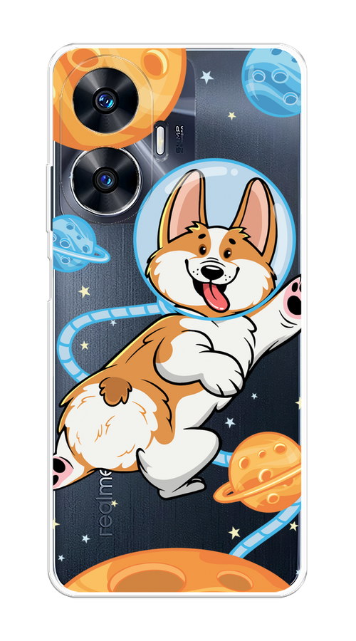 

Чехол на Realme C55 "Корги-космонавт", Голубой;бежевый;белый, 2513850-1
