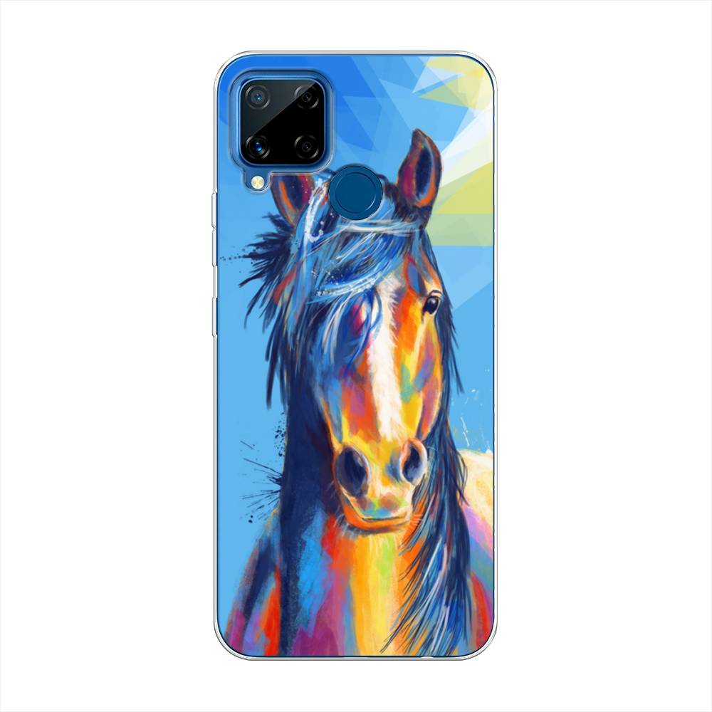

Чехол на Oppo Realme C15 "Лошадь арт 3", Голубой;желтый;синий, 255050-1