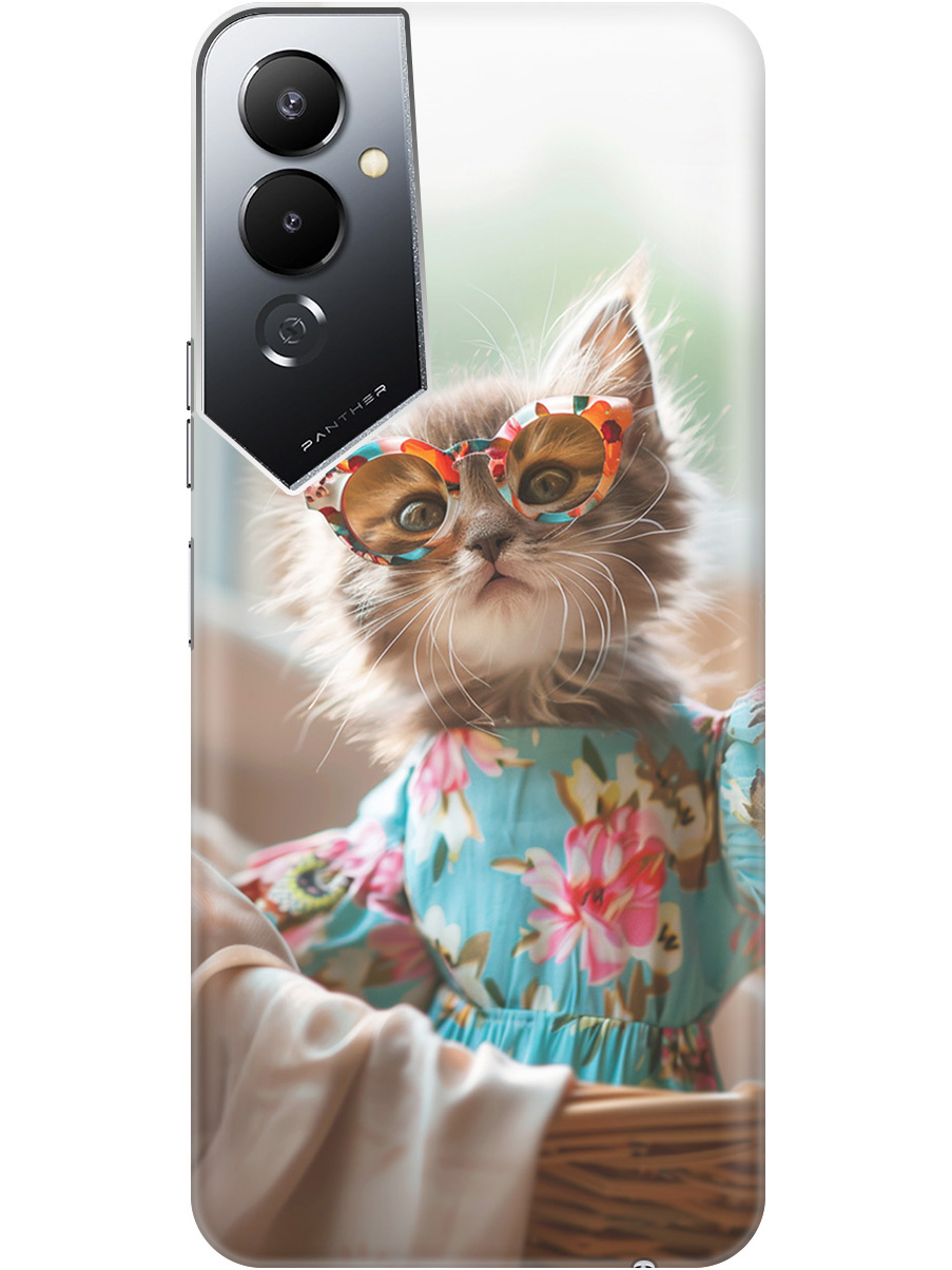 

Силиконовый чехол на Tecno Pova 4 с рисунком "Кошечка в голубом платье", Белый;голубой;серый, 20000595