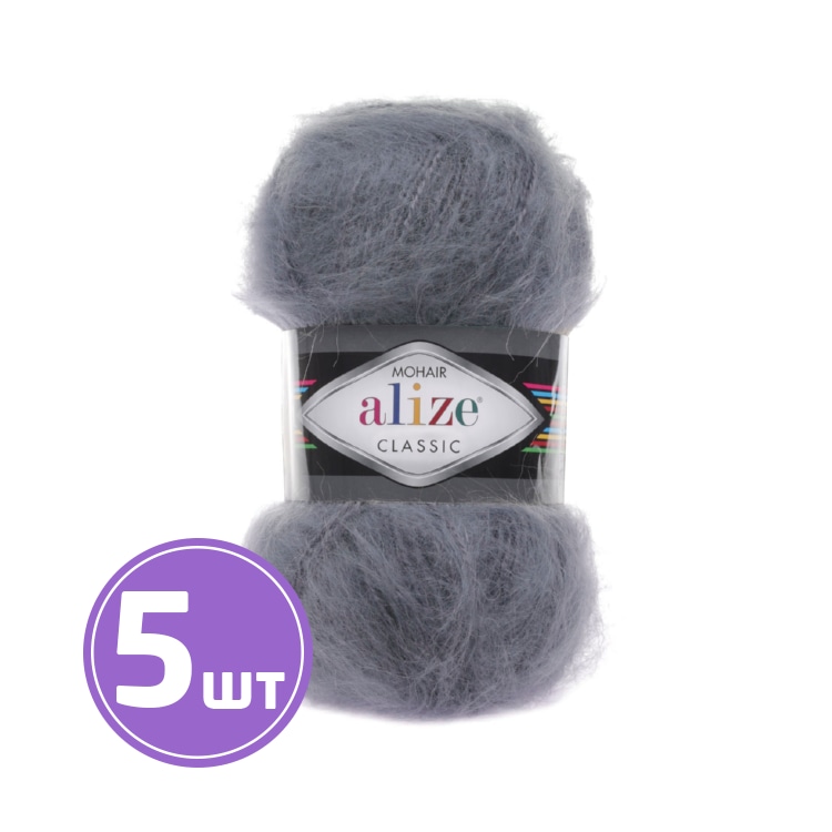 

Пряжа ALIZE Mohair classik new 87, угольный серый, 5 шт. по 100 г