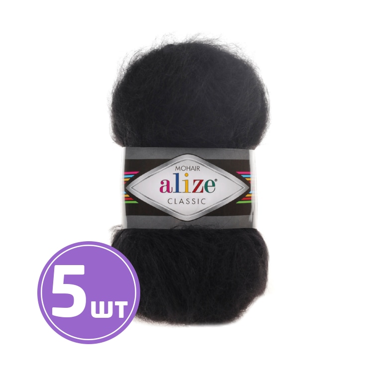 

Пряжа ALIZE Mohair classik new 60, черный, 5 шт. по 100 г