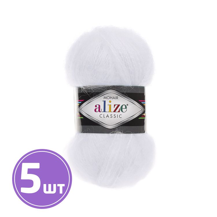 

Пряжа ALIZE Mohair classik new 55, ультрабелый, 5 шт. по 100 г, Белый