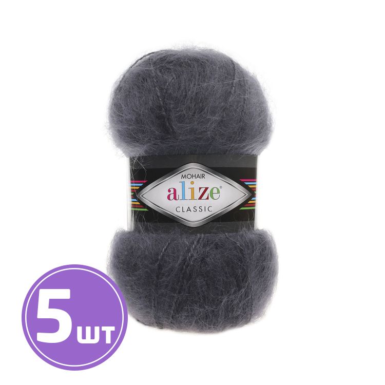 

Пряжа ALIZE Mohair classik new 53, графит, 5 шт. по 100 г, Серый