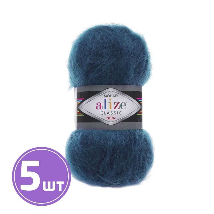

Пряжа ALIZE Mohair classik new 403, морская волна, 5 шт. по 100 г, Синий