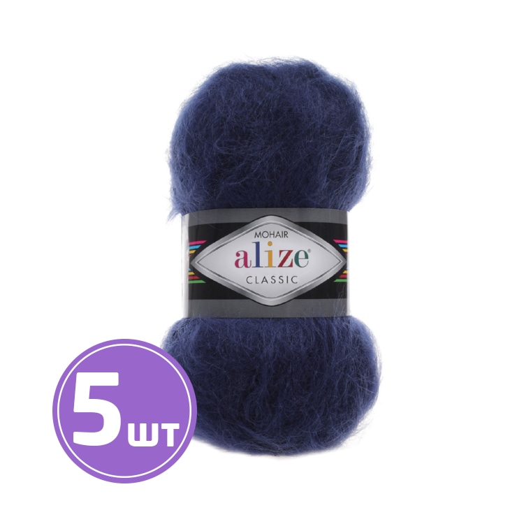 

Пряжа ALIZE Mohair classik new 395, темно-синий, 5 шт. по 100 г