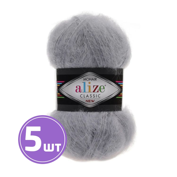 

Пряжа ALIZE Mohair classik new 21, ангора, 5 шт. по 100 г, Серый