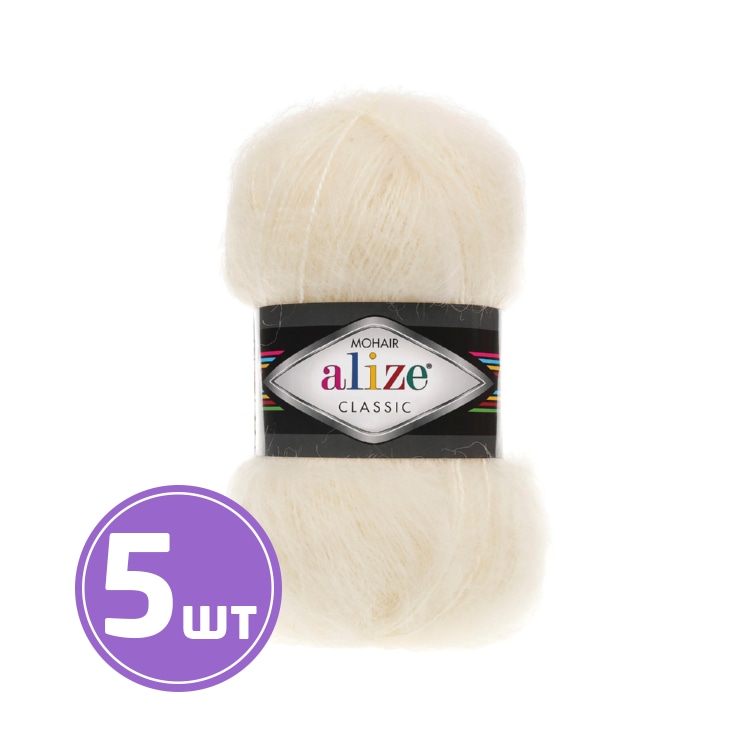 

Пряжа ALIZE Mohair classik new 01, кремовый, 5 шт. по 100 г, Бежевый