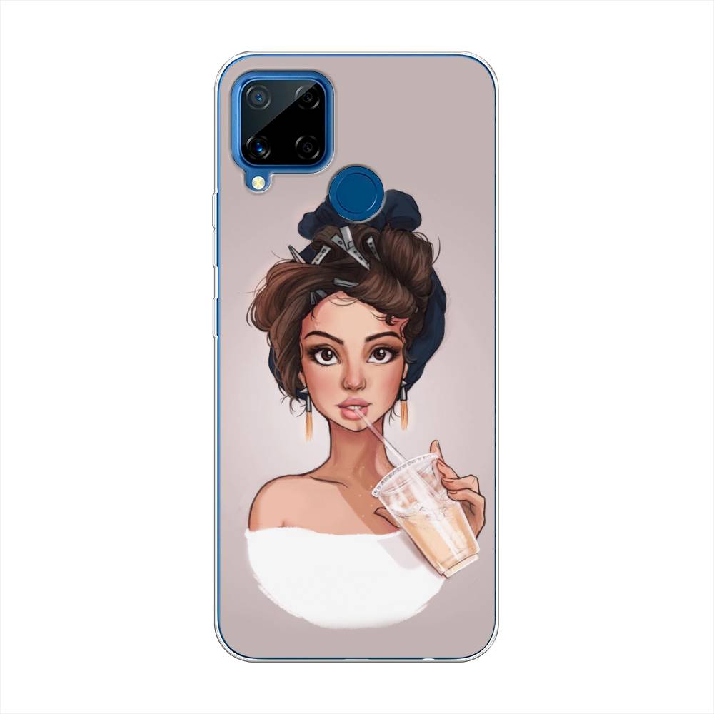 

Чехол на Oppo Realme C15 "Девушка с фраппе", Серый, 255050-6
