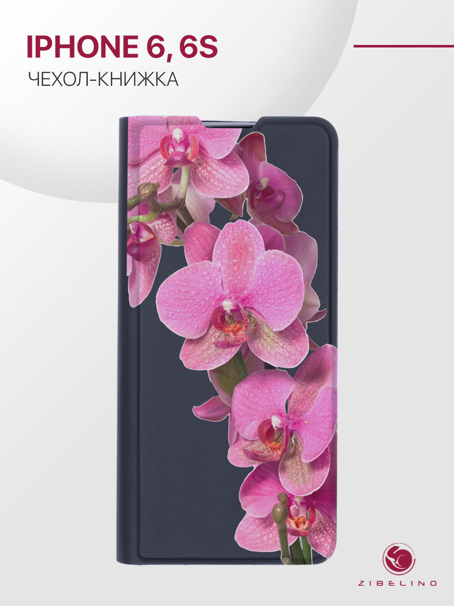 

Чехол для Apple iPhone 6, iPhone 6s с рисунком, с магнитом, черный ОРХИДЕЯ ФУКСИЯ, ZB-APL-6