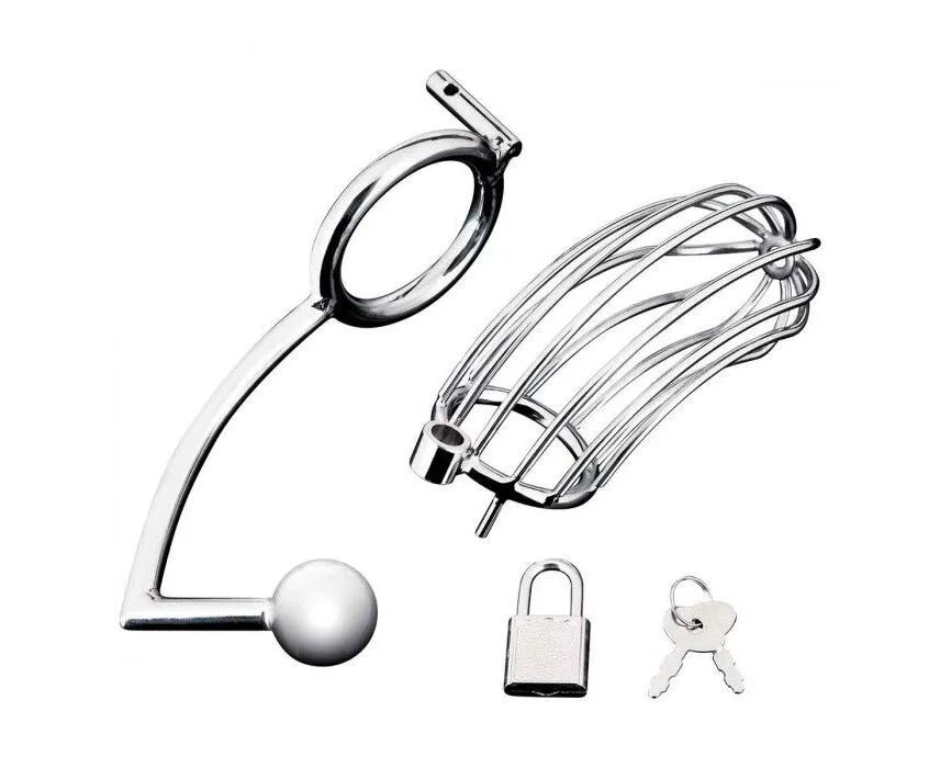 Металлическая клетка с анальным стимулятором Cock Cage серебристый