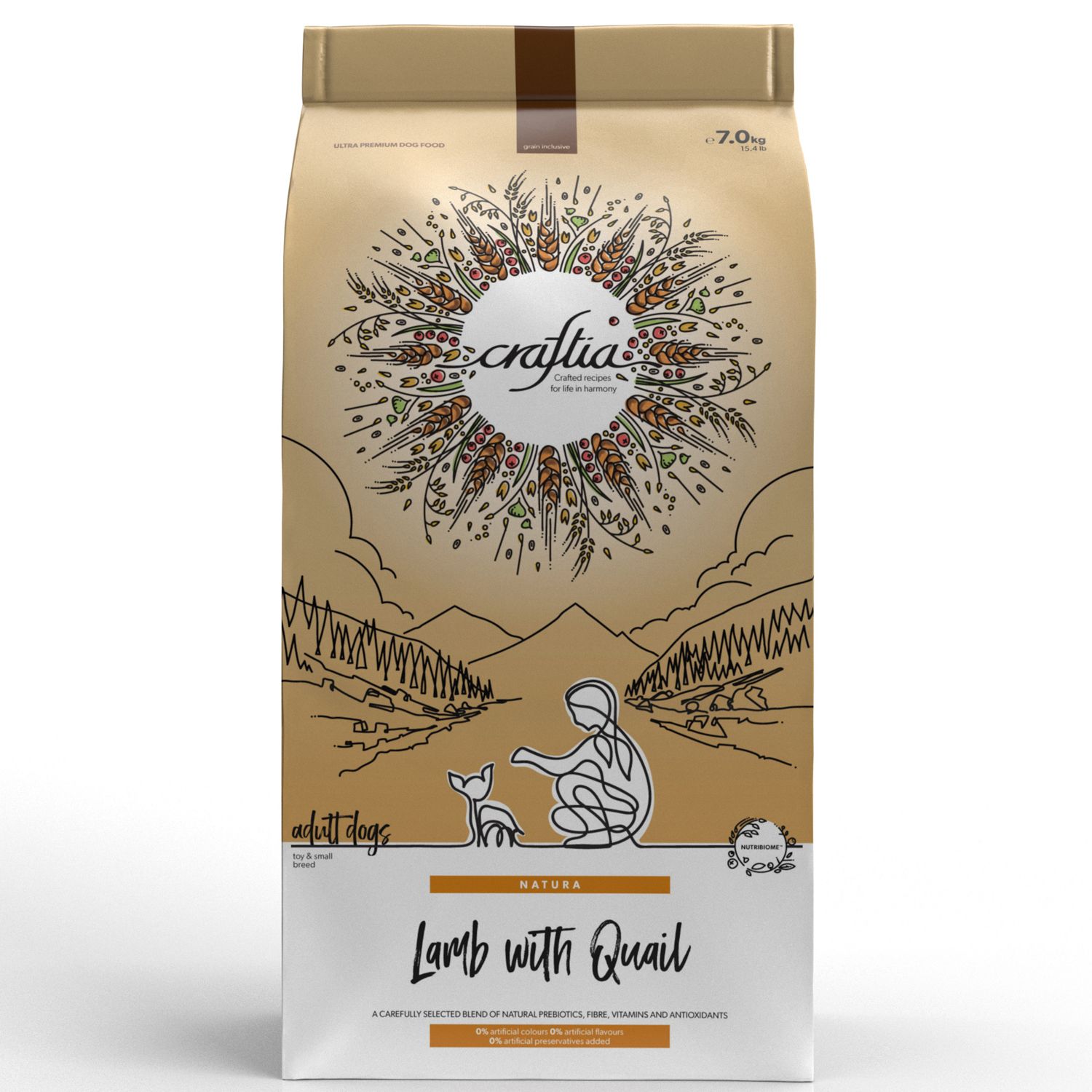 

Сухой корм для собак Craftia Natura, для мелких пород, ягненок, перепел, 7 кг