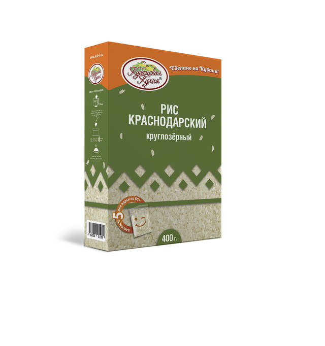 Рис краснодарский круглозерный Кубанская кухня в пакетах для варки 400 г (5*80 г)/6 шт.