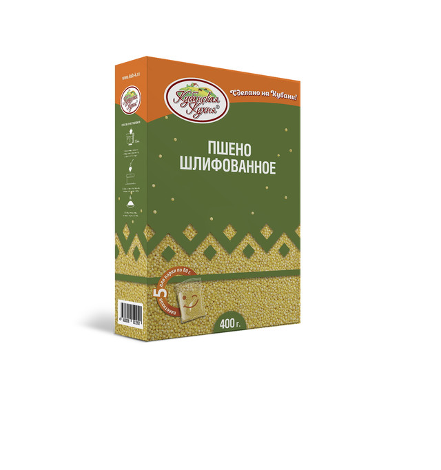 Пшено шлифованное "Кубанская кухня" в пакетах для варки 400г (5пак.*80 г)/6 шт