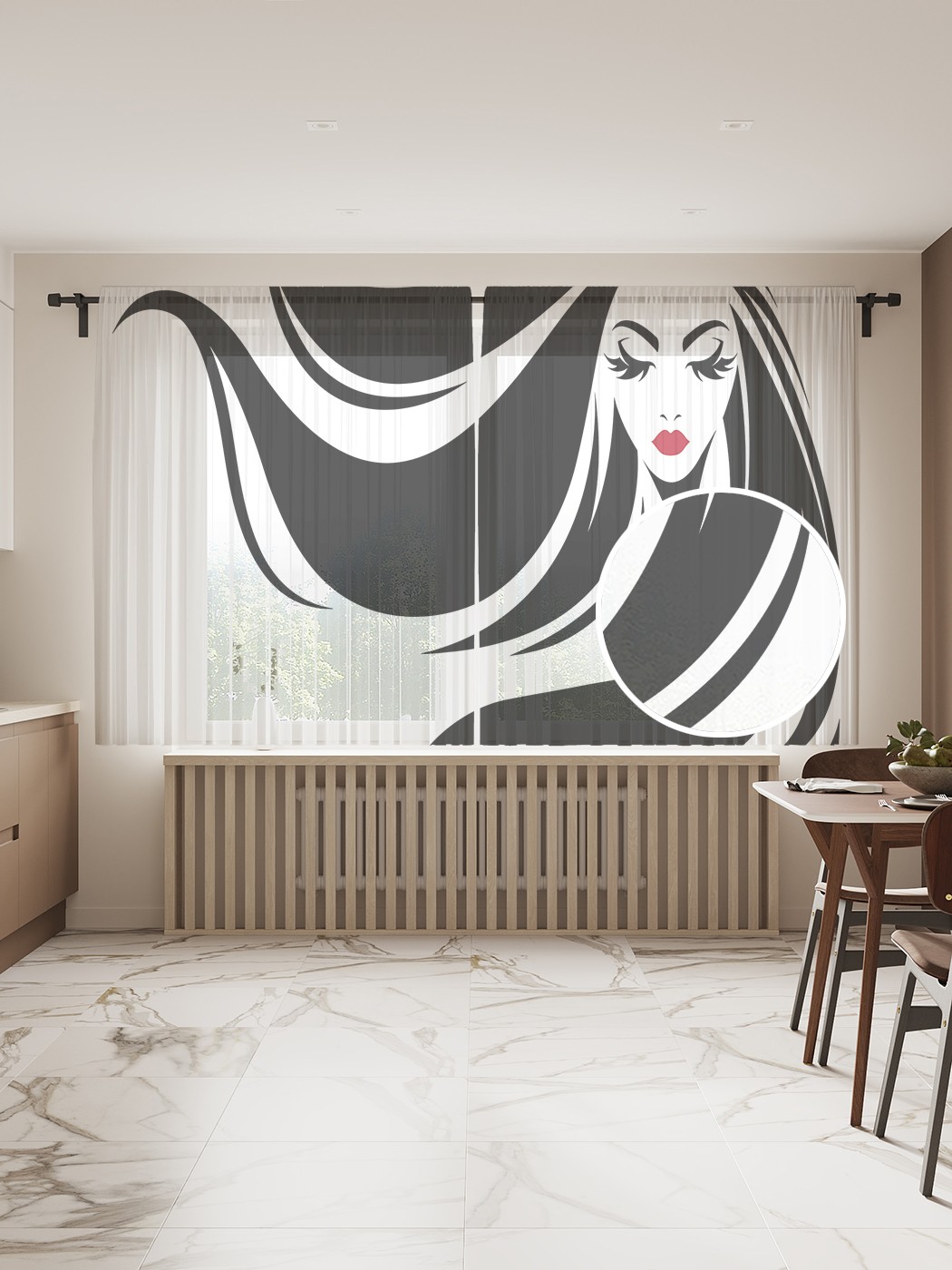 

Фототюль JoyArty "Девушка с длинными локонами" 145x180см, 2 полотна, лента, 50 крючков, Девушка с длинными локонами