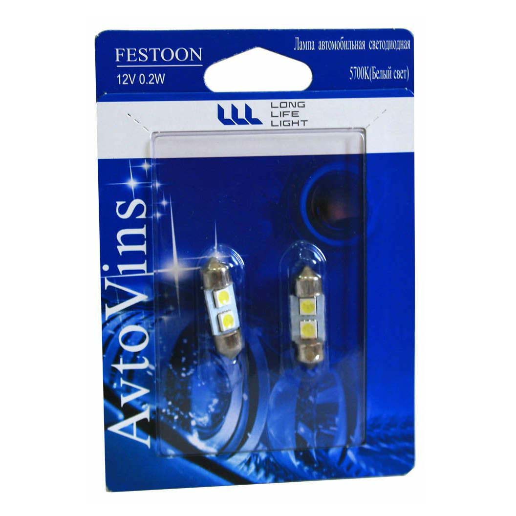 фото Лампа автомобильная avtovins festoon 12v 0,2w светодиодная 2 шт avto vins