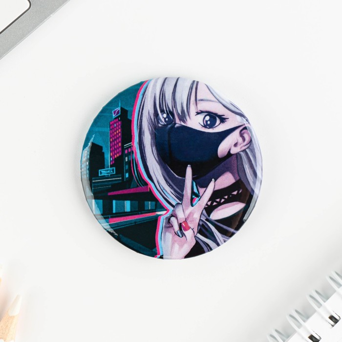 

Значок закатной "Аниме девушка в городе", 56 мм (10 шт)