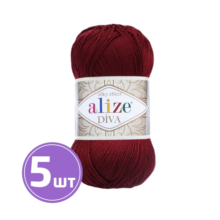 

Пряжа ALIZE Diva Silk effekt 57, бордовый, 5 шт. по 100 г