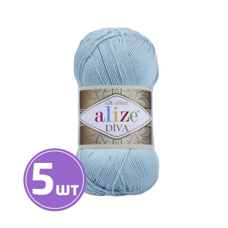 

Пряжа ALIZE Diva Silk effekt 346, аква, 5 шт. по 100 г, Голубой