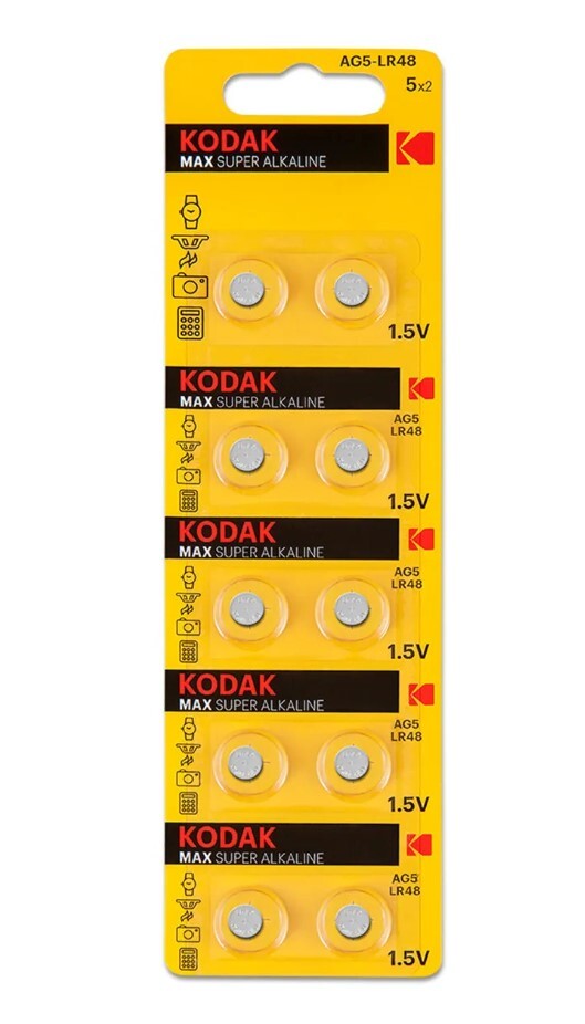 

Батарейка Kodak AG5 / G5 / LR754 / LR48 / SR48 / 393 / 193 Alkaline 1.5 V (10 шт)