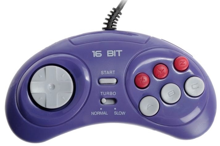 фото Геймпад проводной 16 bit megadrive js-165 (синий) узкий разъем 9 pin (16 bit) nobrand