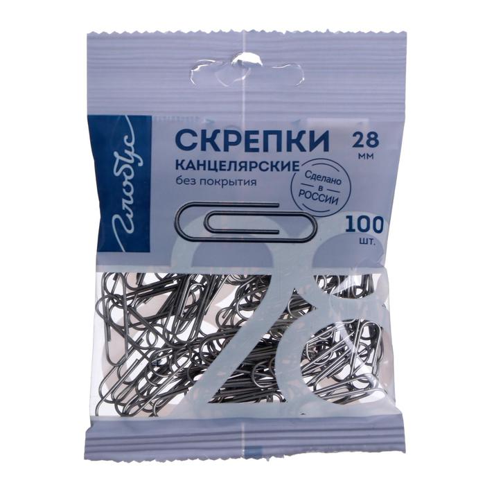 Скрепки канцелярские Globus, 100 шт, 28 мм, без покрытия, флоу-пак(5 шт)