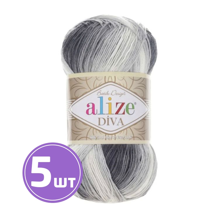 

Пряжа ALIZE Diva batik design 1900, бело-серый, 5 шт. по 100 г