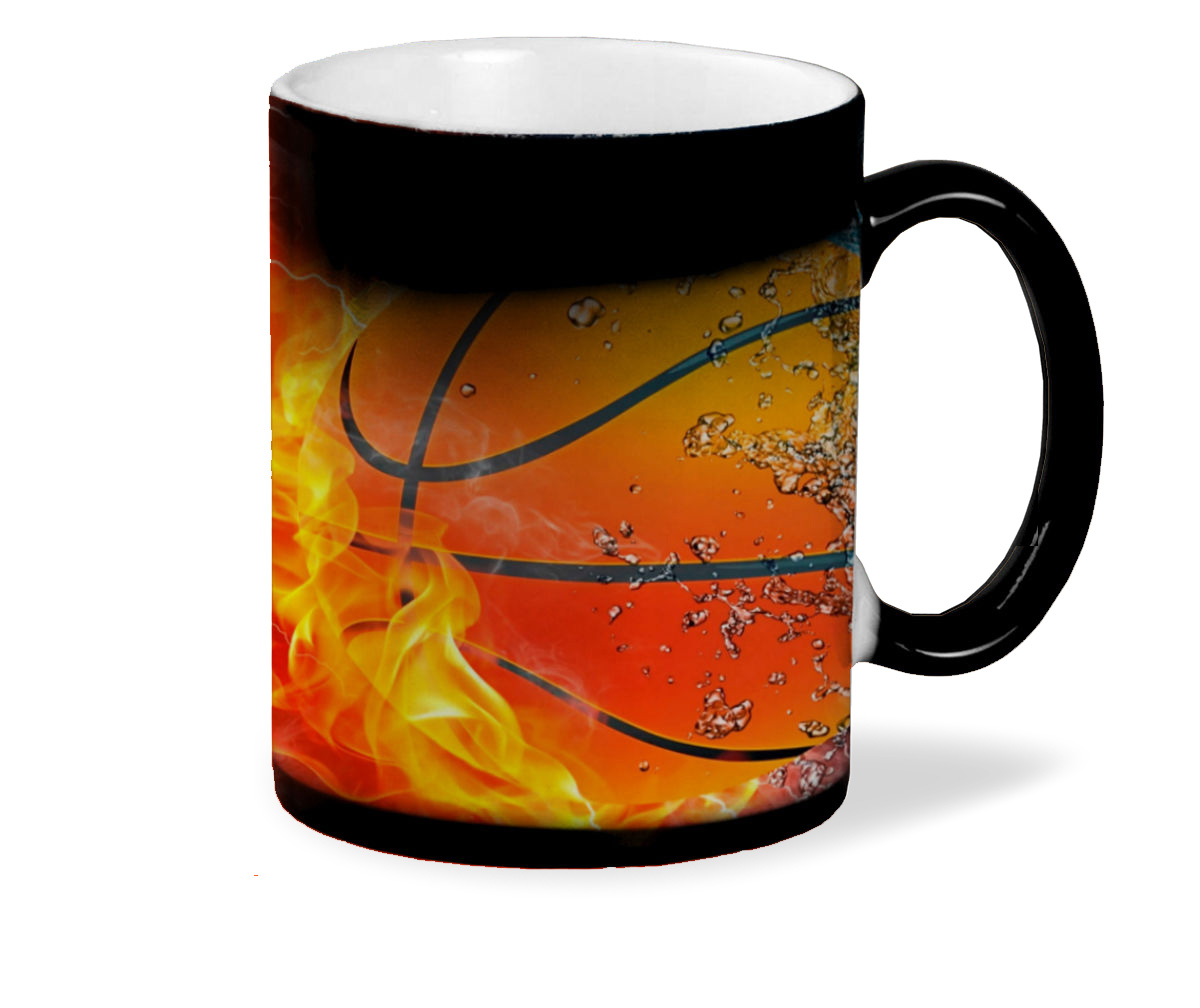 фото Кружка хамелеон черный coolpodarok баскетбол баскетбольный мяч огонь вода