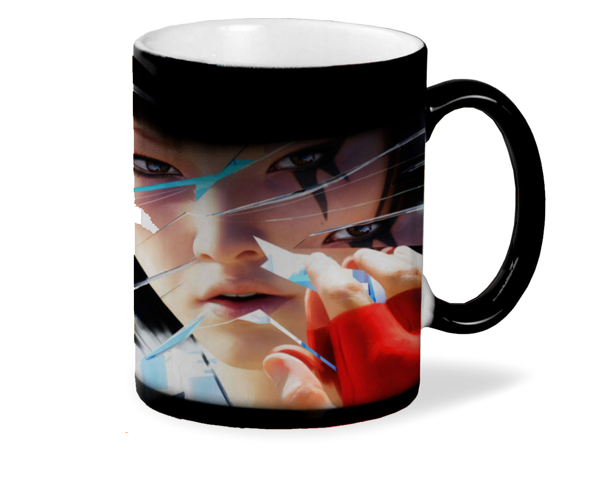 

Кружка хамелеон черный CoolPodarok mirrors edge Разбитое стекло Отражение